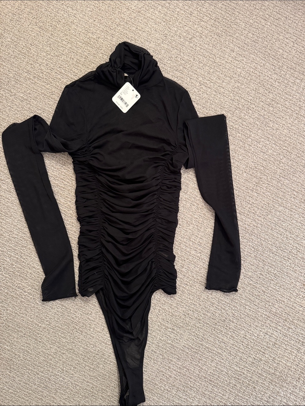 Free People Black Ruched Long-Sleeve Turtleneck Bodysuit